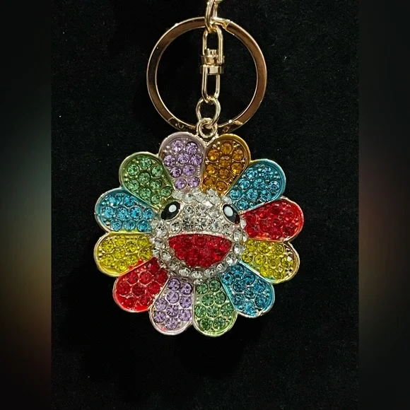 Gold-Tone Rainbow Crystal SunFlower Keychain Charm - Picture 4 of 5
